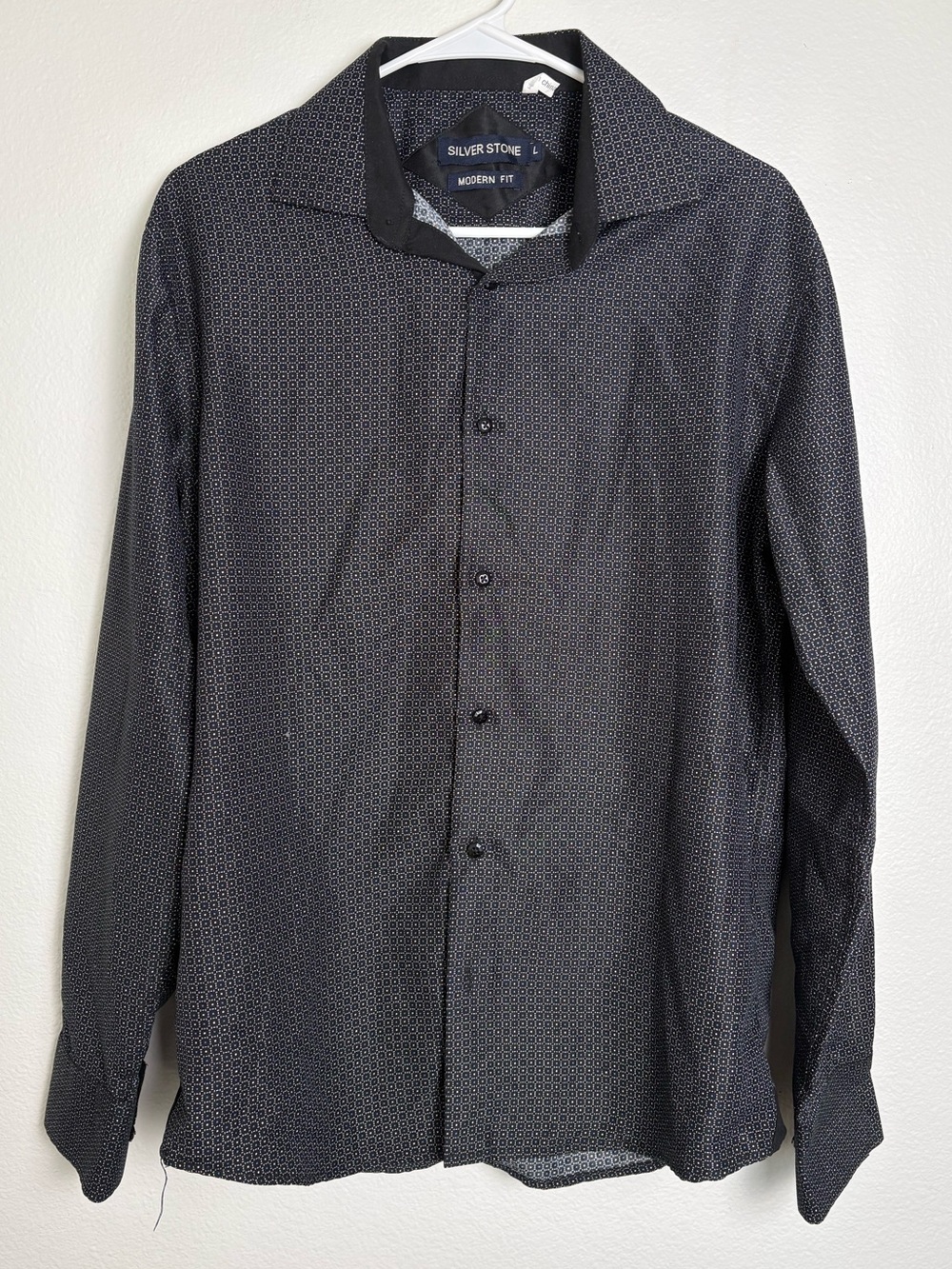 Silver Stone Modern Fit Black Microprint Button-Up Shirt Size Large